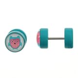 Turquoise Faux Plugs with Owl Design - 0G Fake Part - 16G Ear Wire - Sold as Pair