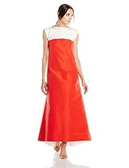 A-line V-neck High-Low-Hem Colorblocking Fitted Faille/Silk Maxi Dress 