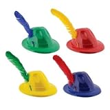 Plastic Alpine Hat with Feather Assorted Colors, Set of 48