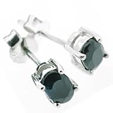 Image of April Birthstone Black Sapphire Sterling Silver Stud Earrings