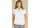 Petite Bay Studio Career White Crinkle Lace Trim Blouse