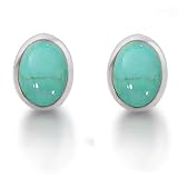 Bling Jewelry Designer Inspired Sterling Silver Genuine Turquoise Oval Stud Earrings