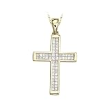14K Yellow Gold 3/4 ct. Princess Cut Diamond Cross Pendant with Chain