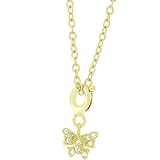 14k Gold Bonded 8mm x 4mm (Pendant Dimension) Tiny Butterfly CZ Charm Necklace in Gold Tone (16in...