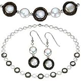 Coin Pearls with Crafted Wooden Beads Earring and Necklace Set