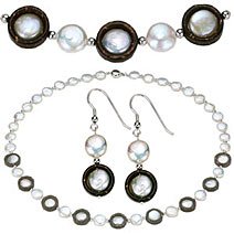 Coin Pearls with Crafted Wooden Beads Earring and Necklace Set