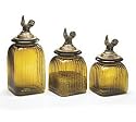 Set Of 3 Large French Country Rooster Amber Glass Canister Set Kitchen Decor