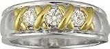Men's 14K Two-Tone Gold Three Stone Diamond Hugs & Kisses Wedding Ring