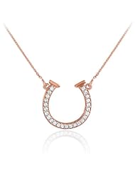 14k Rose Gold CZ Good Luck Horseshoe Necklace