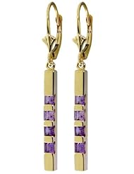 14k Gold Leverback Earrings Bar with Genuine Amethysts