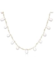 Faceted Rose Quartz Teardrops and White Freshwater Cultured Pearl Linked Chain Necklace