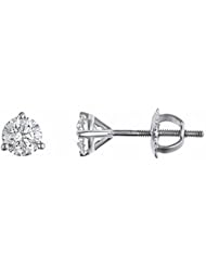 Natural Round Brilliant Cut Diamond Stud Earrings 3-Prong Set 14k White Gold (1/2 Carat, VS Clarity, F Color)