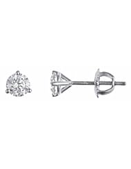 Natural Round Brilliant Cut Diamond Stud Earrings 3-Prong Set 14k White Gold (1/2 Carat, VS Clarity, E Color)