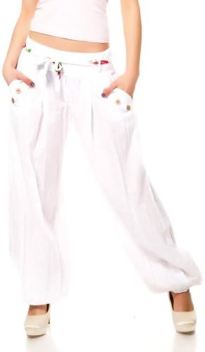 Junika Women's Aladin Sarouel Casual Trousers with Allover Design Belt One Size White