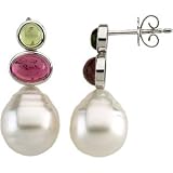 14K White or Yellow Gold Paspaley South Sea Cultured Pearl, Peridot and Pink Tourmaline Earrings