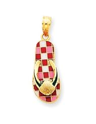14k Gold Enameled Checkered Flip-Flop w/Shell Pendant