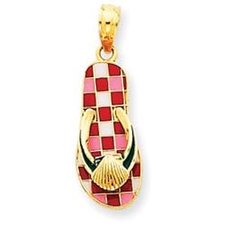 14k Gold Enameled Checkered Flip-Flop w/Shell Pendant