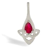 14K White Gold Genuine Pear Ruby and Diamond Celtic Claddagh Pendant