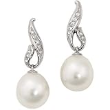 14K White Gold Paspaley South Sea Cultured Fine Drop Pearl and Diamond Earrings