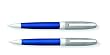 Cross Hamilton Ballpoint & Pencil Set, Chrome With Checkered Engraved Pattern Cap & Midnight Blue Lacquer Barrel