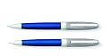 Cross Hamilton Ballpoint & Pencil Set, Chrome With Checkered Engraved Pattern Cap & Midnight Blue Lacquer Barrel