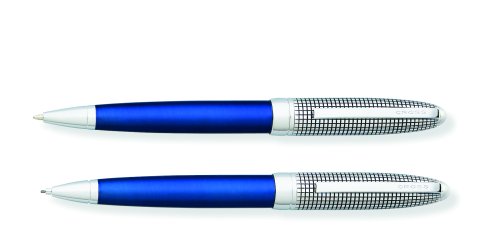 Cross Hamilton Ballpoint and Pencil Set, Chrome with Checkered Engraved Cap and Midnight Blue Lacquer Barrel