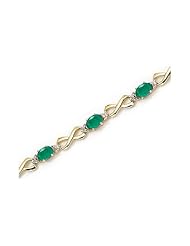 14K Yellow Gold Oval Emerald and Diamond Bracelet by Jewelry Mountain