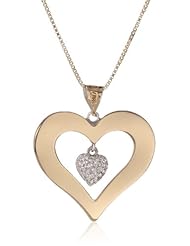 Bonded 10k Gold and Silver Heart with Crystal Dangle Necklace, 18"