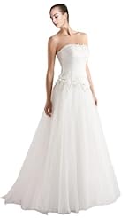 A-line Strapless Lace-Up Tulle Sweetheart  Dress with a Brush/Sweep Train 
