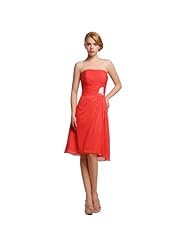 A-line Strapless Chiffon/Polyester Cocktail Knee Length Sleeveless Ruched Beaded Club Dress/Homecoming Dress/Bridesmaid Dress/Wedding Party Dress 