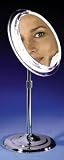 Fluorescent Lighted Adjustable Pedestal Vanity 7X Magnifying Mirror in Chrome