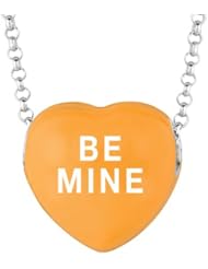Sterling Silver 14mm Orange enamel Sweethearts BE MINE Heart Pendant