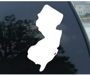 NJ STATE New Jersey Silhouette 4" (color: WHITE) Vinyl Decal Window Sticker for Cars, Trucks, Windows, Walls, Laptops, and other stuff.