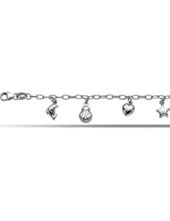 Baby Bracelet With Dangling Miscellaneous Charms In Sterling Silver (6 Inches)
