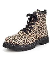 Leather Animal Print Lace Up Boots