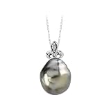 14K White Gold 0.02 ct. Diamond and Tahitian Cultured Pearl Pendant with Chain