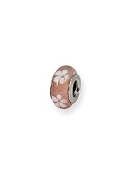 Pink and White Floral, Glass Charm for 3mm Charm Bracelets