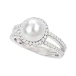 14K White Gold 1/4 ct. Diamond and Akoya Pearl Ring