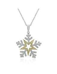 Alexander James White Gold Rhodium and 14k Gold Bonded Snowflake Pendant with Clear and Green Cubic Zirconia Accents in a Silver and Goldtone Chain Included