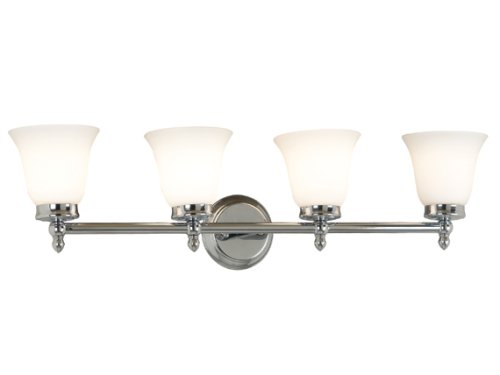Kenroy Home 80563CH Cairo Four-Light Vanity Light with 6-Inch Frosted White Glass Shades