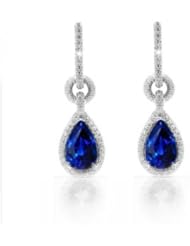 4.81 Sapphire & VS Diamonds Dangling Pendant Earrings 14K Gold