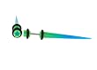 Fake Acrylic Taper - Green and Blue Sparkle with Blue Star Logo - 16g Wire Stud - 6 Gauge - 41mm Length - Sold as a Pair