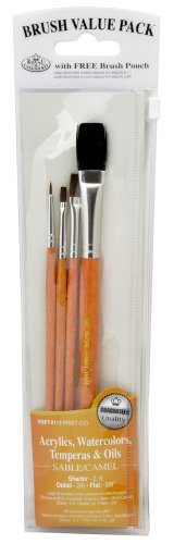 Brush Set Value Pack Sable/Camel 4/Pkg-Shader 2,6 Detail 2 Flat 5/8"