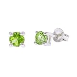 Genuine Peridot Round Sterling Silver Stud Earrings