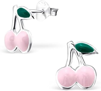 Children's Silver Cherry Colorful Ear Studs with Epoxy