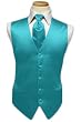 Tuxedo Vest - Satin Aqua with Matching Windsor Band Tie