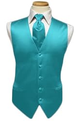 Tuxedo Vest - Satin Aqua with Matching Windsor Band Tie