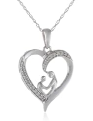 10k White Gold Diamond Mom and Child Heart Pendant Necklace (1/10 cttw, I-J Color, I3 Clarity), 18"