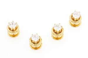 Gold plated and clear crystal shirt studs with presentation box. Made in the USA