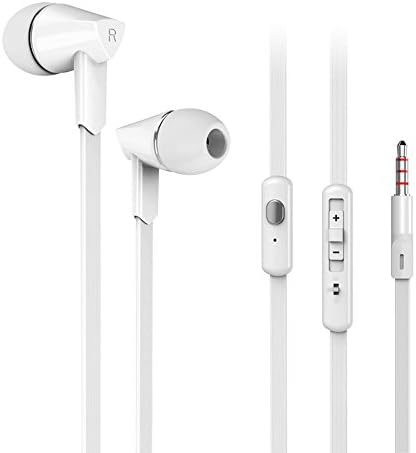 YISHEN 3.5mm Stereo In-ear Earbuds with Mic Volume Key Earphones with Mic with Mic Microphone In-line Control In-line Volume for Samsung HTC Lg Android Phones Accessories for Smartphone (WHITE)